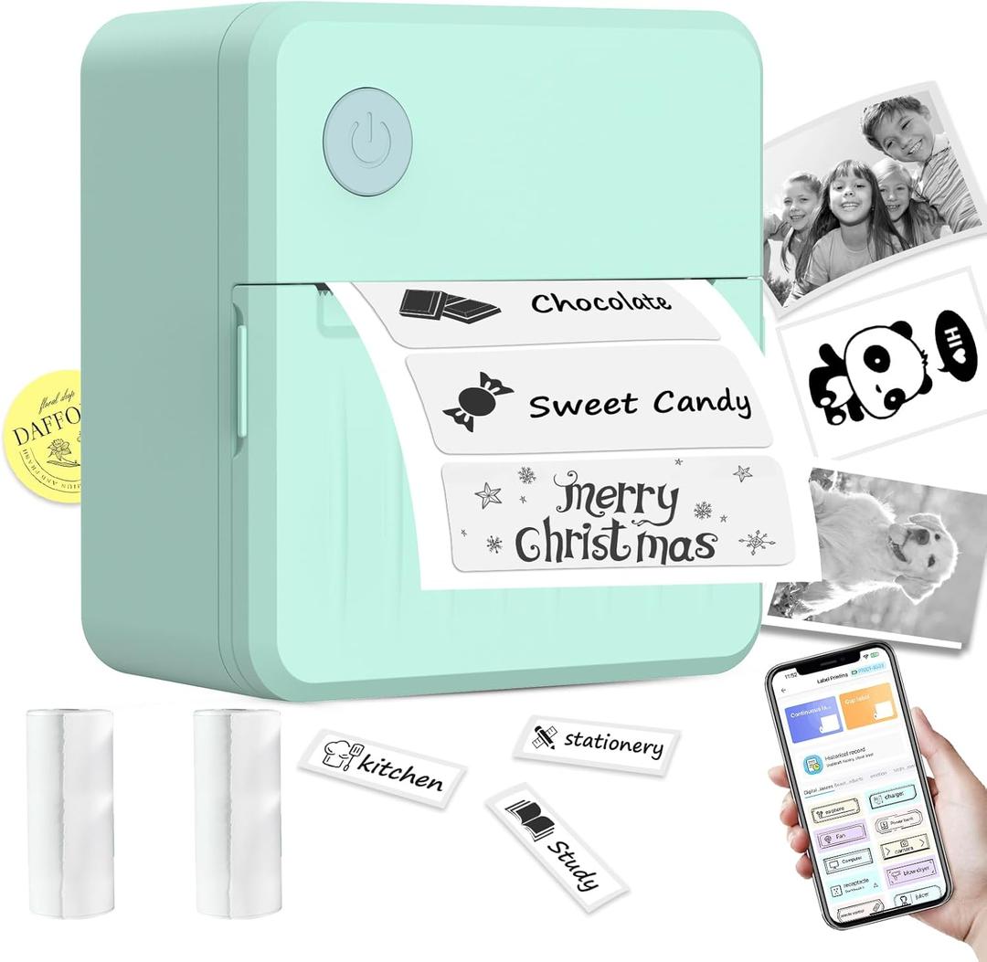Rotema Label Maker Machine with Tape Bluetooth Thermal Label Printer, Label Maker Machine,Mini Sticker Maker for Home, Office, School & Small Business, Includes 2 Rolls of Label Paper (Mint Green)
