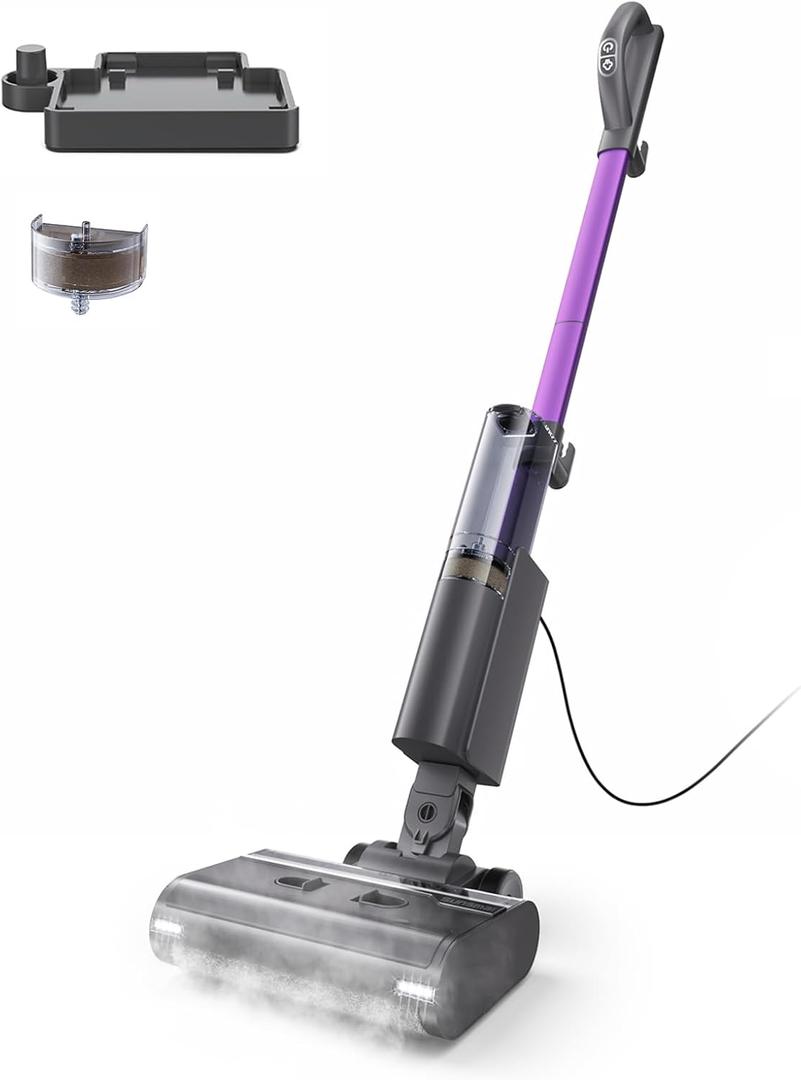 Steam Mop for Floor Cleaning, Lightweight Electric Mop with Deep Steam, Self-Cleaning, NA-IX Limescale Protection, Power-Assisted Drive, 180 Lie Flat & LED Light for All Sealed Hard Floors (Dark Gray and Purple)