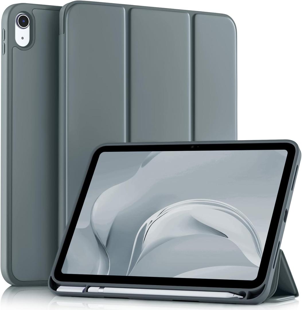 Akkerds Compatible with iPad (A16) 11th Generation Case 11 Inch 2025, for iPad 10th Generation Case 10.9 Inch 2022 with Pencil Holder, Slim Trifold Stand Protective Cover with Soft TPU Back, Dark Grey