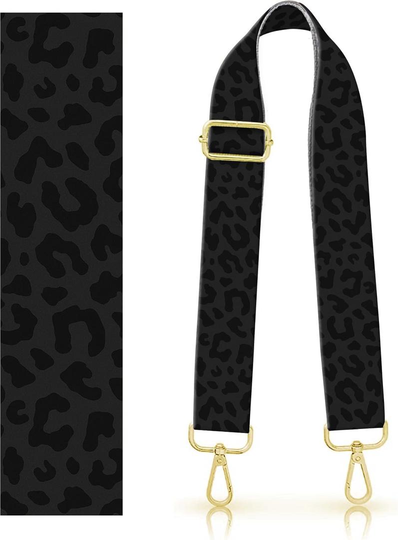 Purse Strap Replacement Belt Crossbody 1.5" Wide Golden Buckle Cute Shoulder Strap Durable Adjustable Guitar Straps for Canvas Bag Handbag Cute Black Leopard