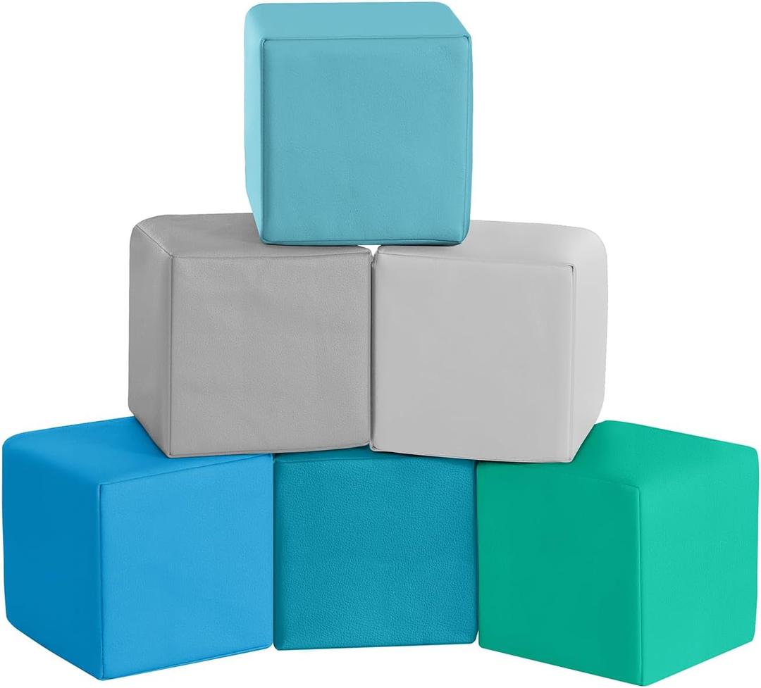 Foam Building Toys for Toddlers: 6-Piece Waterproof PU Leather Soft Foam Blocks - Colorful Large Stacking Blocks - Early Learning Construction Toys Play Set for Kids Indoor Birthday Gift (Modern)