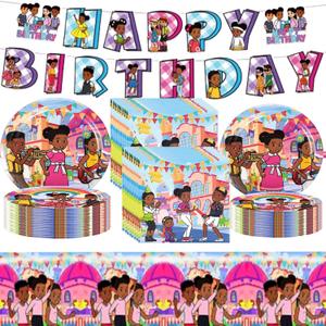 42 Pcs for Gracies Party Supplies Set, 20 Plates +20 Napkins +1 Tablecloth and 1 Happy Birthday Flag, for Children Happy Birthday Party Decoration Supplies