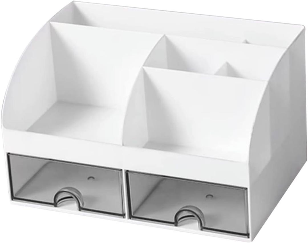 Tabletop Organizer Drawer Storage Box for Office and Home Indoor Organizer for Stationery and Gadgets and Practical Design for Neat and Orderly Spaces (White)