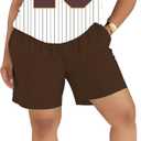 PINSV 2 Piece Sets for Women Summer Casual Outfits Jersey Shirts and High Waisted Short Sets (X-Large, Brown)
