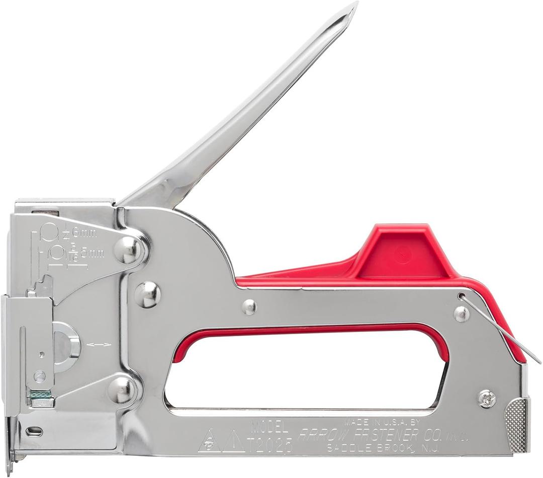 Arrow T2025 2-In-1 Staple Gun and Wire Tacker for Upholstery, Crafts and Low Voltage Wiring, Fits 3/8, 7/16", or 9/16 Round Crown