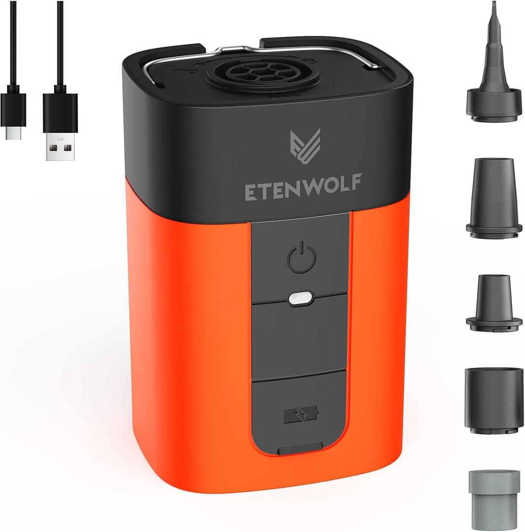 ETENWOLF AIR 5 Air Pump for Inflatables, 5200 mAh Portable Electric Air Pump, 4X Quick Inflator Deflator, 4.5 kPa & 720 L/min Pump for Pool Floats, Air Mattress, Vacuum Storage Bags, Camping