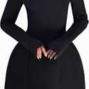 LuFeng Women's Long Sleeve Mock Neck Sexy Bodycon A-line Backless Mini Dress Tank Short Party Dress (Black, L)