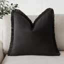 Foindtower Decorative Linen Fringe Throw Pillow Covers Cozy Boho Farmhouse Cushion Cover with Tassels Soft Accent Pillowcase for Chair Sofa Bed Living Room Home Decor, 1818 Inch, 1PC, Black