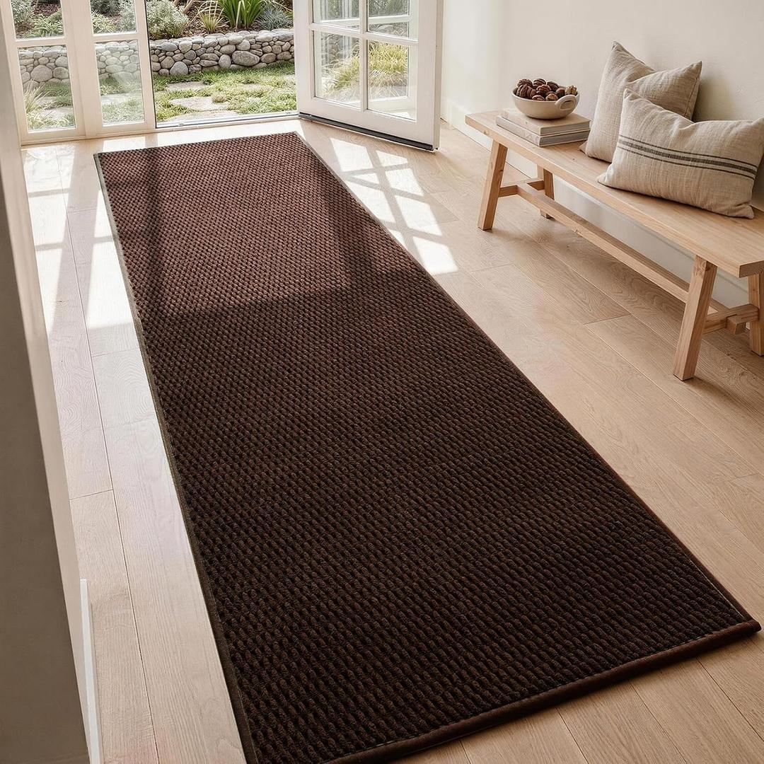 Sunfly 2x8 Runner Rug with Non Slip Rubber Backing Brown
