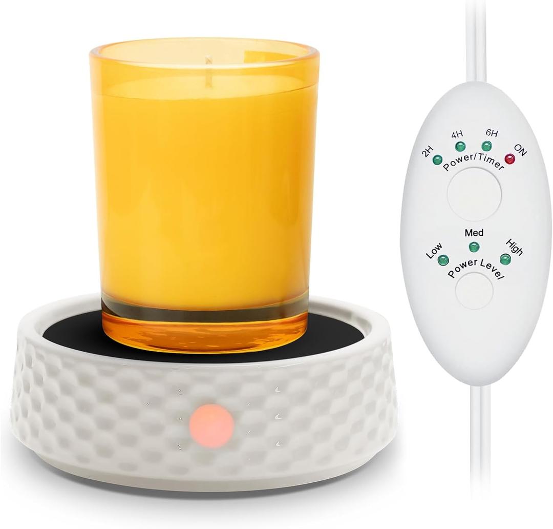 Electric Large Candle Warmer Plate - Ceramic Candle Wax Warmers Timer Adjust Fragrance Intensity Auto Shut Off for Home Office, Aromatherapy Fragrance and Heating Beverage, Milk, Tea, Hot Chocolate