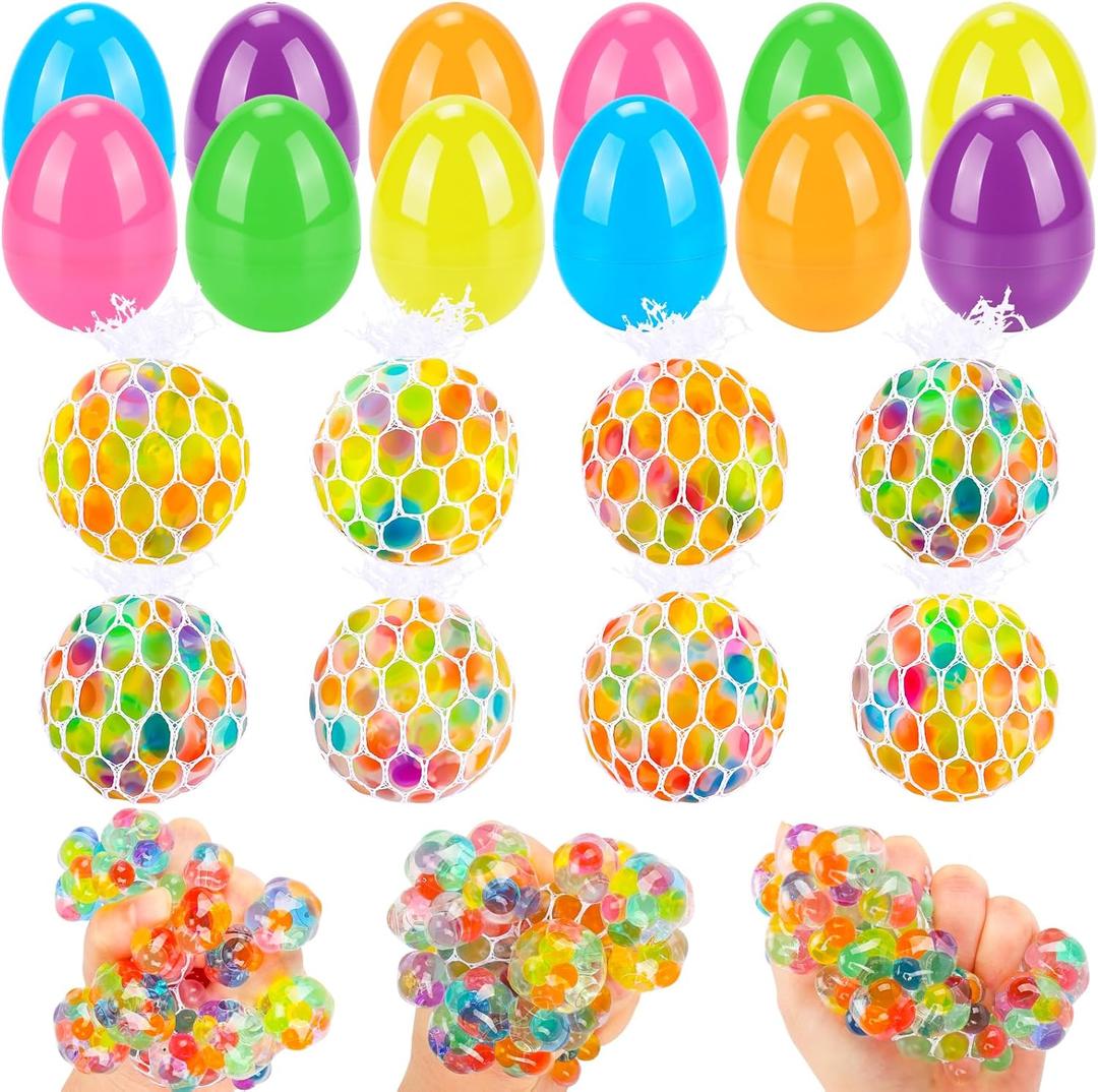 Gralima 12 Pack Easter Eggs with Stress Relief Balls, Easter Basket Stuffers Squeeze Sensory Squishy Balls Fidget Toys for Kids, Easter Eggs Hunt Party Favors Classroom Prizes