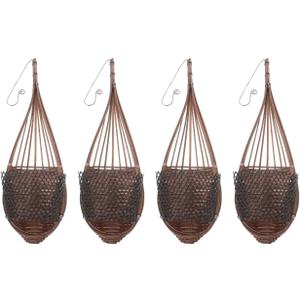 BESTOYARD 4 Pcs Bamboo Wall Hanging Flower Pots, Multi-Purpose Rattan Woven Planters for Indoor and Outdoor Use, Stylish Storage Baskets for Home and Garden Decor