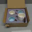 2.5oz Ceramic Espresso Cups with Wooden Handle, Small Coffee Cups Double Shot Espresso Cups Set of 4 (Black&White)