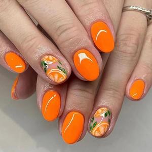 2 x Spring Summer Orange Press on Nails Mirror Solid Color False Nails Medium Oval Fake Nails Reusable Acrylic Nails for Women Girls
