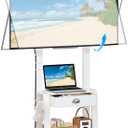 Mobile TV Stand with Drawer for 23-75 inch Flat/Curved Screen,Tilt Rolling TV Cart on Wheels with 2 Shelves,Adijustable Height TV Stand Holds up to 120lbs for Indoor Outdoor,Max VESA 600x400mm,White