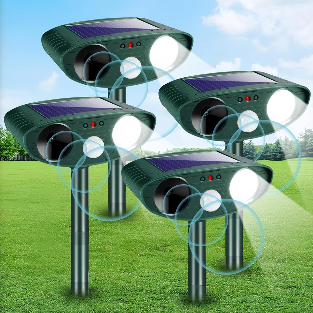 2024 Upgraded Solar Animal Repellent, Ultrasonic Animal Repeller Outdoor with Motion Sensor & Flashing Light Cat, Squirrel, Deer, Raccoon, Rabbit, Skunk, Coyote Deterrent for Yard, Garden (4)