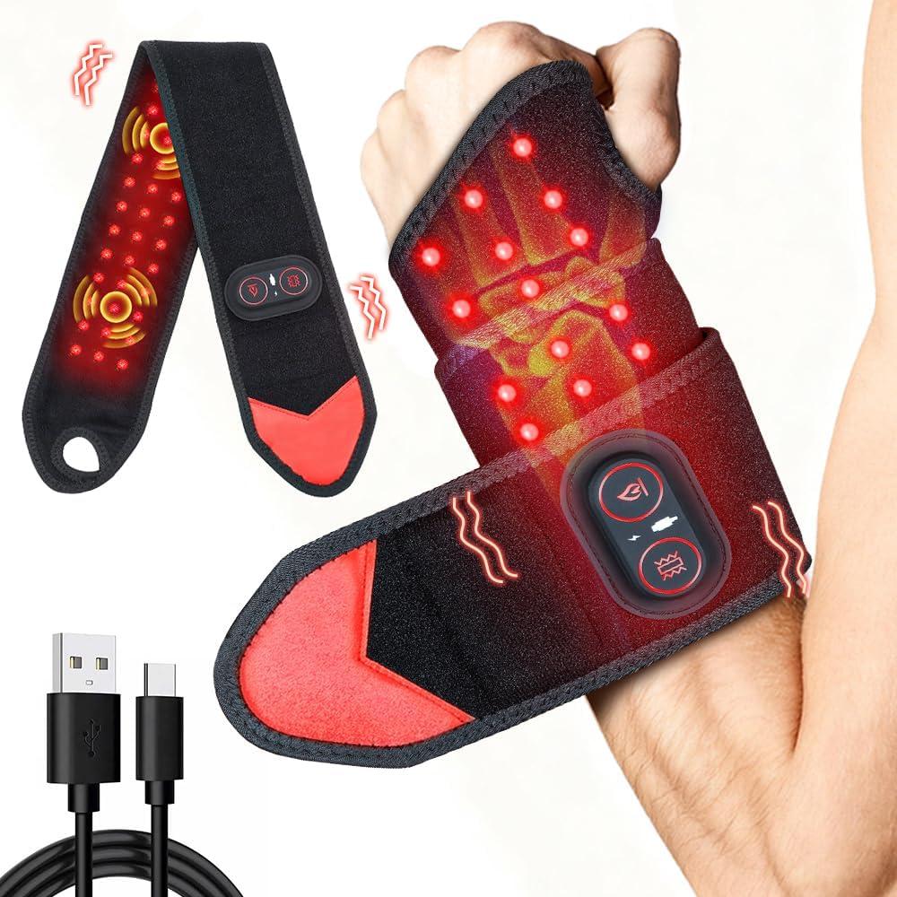 Red Light Therapy for Wrist Hands Wrap, Cordless Infrared Heating Pad with Vibration for Body, Arm, Knee, Foot, Wearable Heated Wrist Massager Brace, 660nm/850nm (Black)