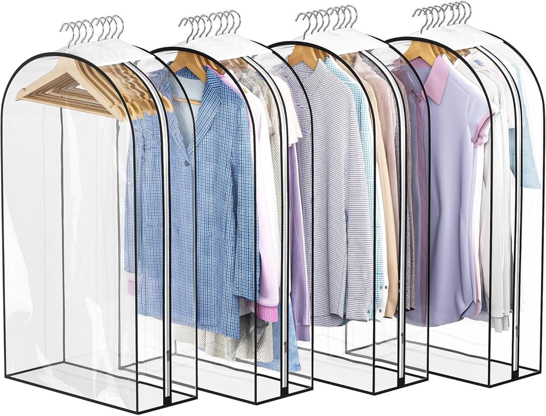 Liuoud Clear Garment Bags for Hanging Clothes 10 Gusseted, Suit Bags for Closet Storage, Hanging Plastic Clothes Cover for Coat, Dress, Fur, Shirt, 4 Pack, 40 Long
