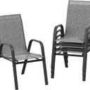 Garvee Patio Chairs Set of 4, Outdoor Stackable Dining Chairs with Textilene Fabric, All-Weather Deck Stacking Chairs with High Back for Backyard Poolside Garden Balcony, Brown