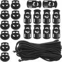20 PCS Plastic Cord Locks & 50 ft Elastic Bungee Cord, SourceTon 10 PCS Single-Hole, 10 PCS Double-Hole ABS Spring Toggles with 5/32" Elastic Shock Cord for Backpacks, Luggage (Black)