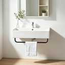 Wall Mounted Ceramic Vessel Sink White with Towel Rack and Overflow, Modern Above Counter Bathroom Vanity Sink Large Rectangular Porcelain Art Wash Basin for Rvs, Restroom, 21.8 inches x 12.4 inches x 5.3 inches