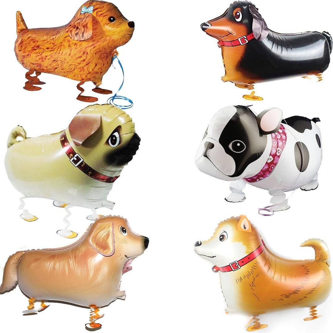 Walking Animal Balloons Pet Dog balloons - 6pcs Puppy Dogs Birthday Party Supplies Kids Balloons Animal Theme Birthday Party Decorations (22 inch, Yellow)