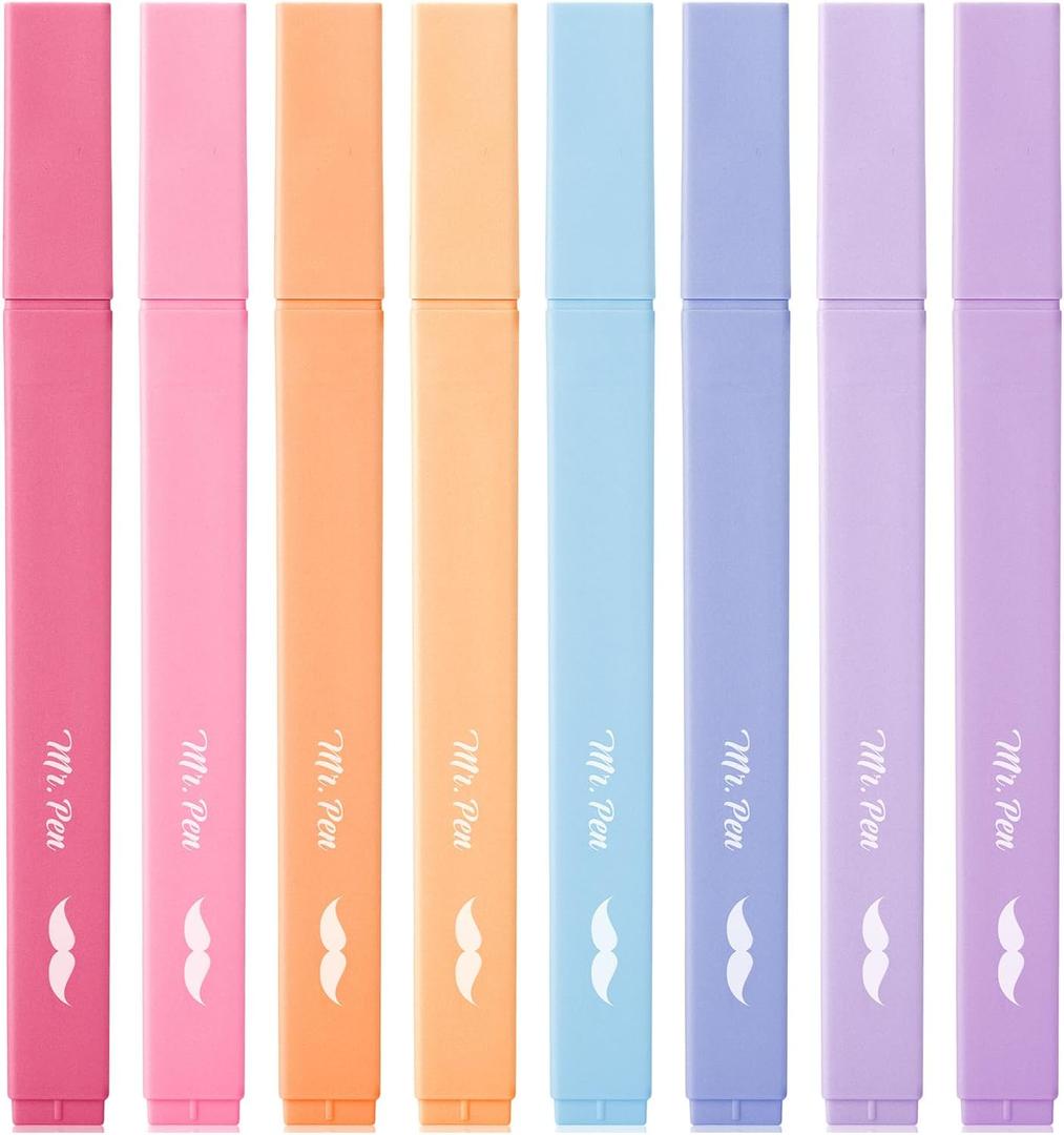 Mr. Pen- Aesthetic Highlighters, 8 pcs, Chisel Tip, Assorted Colors, No Bleed Bible Highlighter Pastel