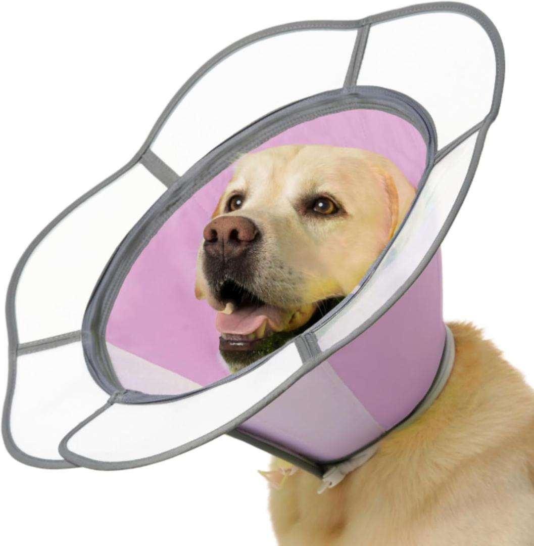 Soft Dog Cone Collar After Surgery Recovery,Adjustable E-Collar with Removable Shield,Lightweight,Breathable Anti-Licking Protective Cone for Large,Medium,Small Pets (Rose Pink, L (Neck:15.5''-19'')
