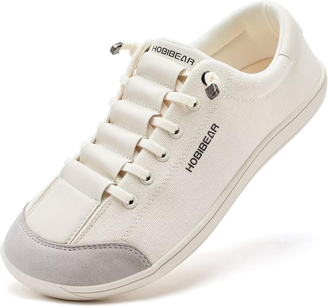 HOBIBEAR Barefoot Minimalist Shoes Womens Mens | Zero Drop | Wide Width Canvas Slip-on Shoes(Light Grey, Women 6.5/ Men 5.5)