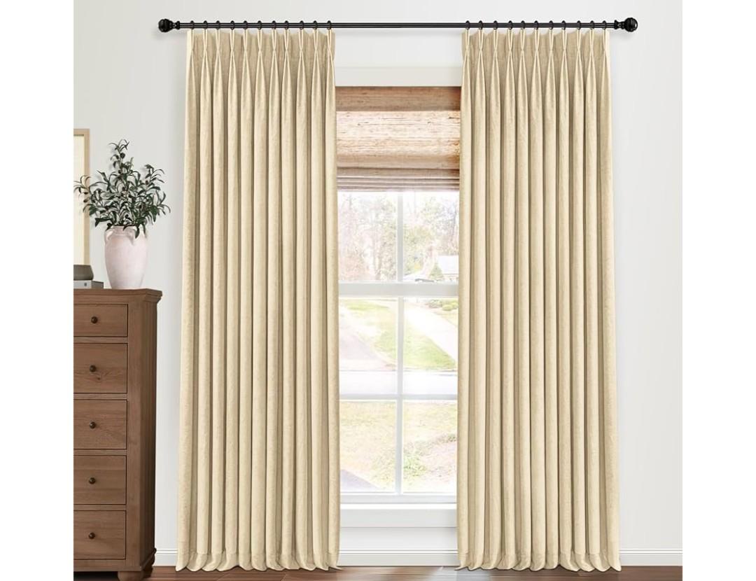 Pinch Pleated Curtains Blackout, Linen Blackout Curtains 96 inches Long 2 Panels Set for Bedroom, Thermal Insulated Pinch Pleated Drapes for Living Room, 40"W x 96"L (Pack of 2), Dark Linen