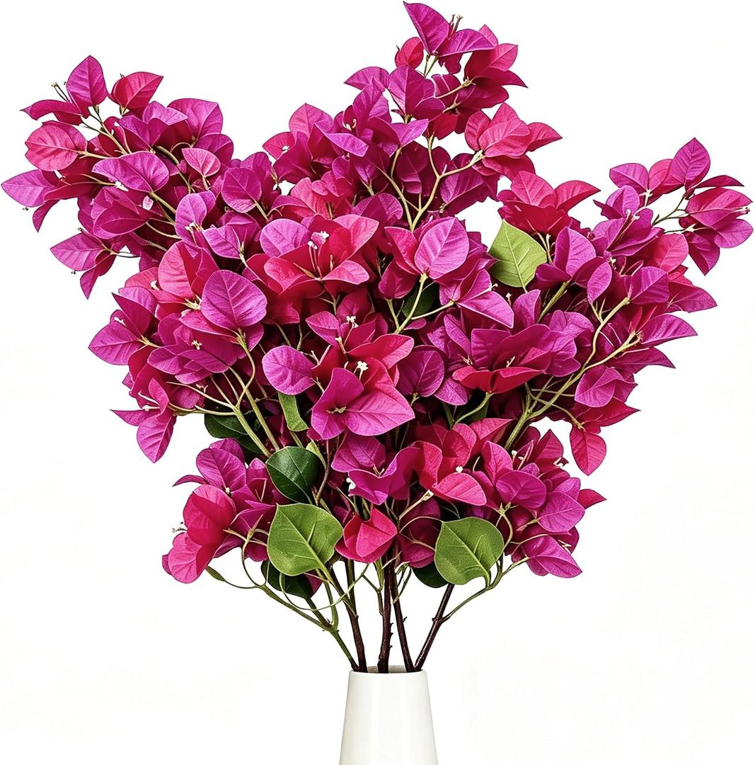 4PCS Bougainvillea Artificial Flowers 37.4" Long Stem Faux Silk Branches Vines Decoration for Wedding Party Centerpieces Home Office Decor, Hot Pink