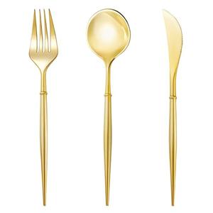 N9R 90PCS Gold Plastic Silverware, Gold Disposable Utensils, Gold Silverware Disposable, Disposable Cutlery includes: 30 Knives, 30 Forks, and 30 Spoons for Party, Birthday, Wedding