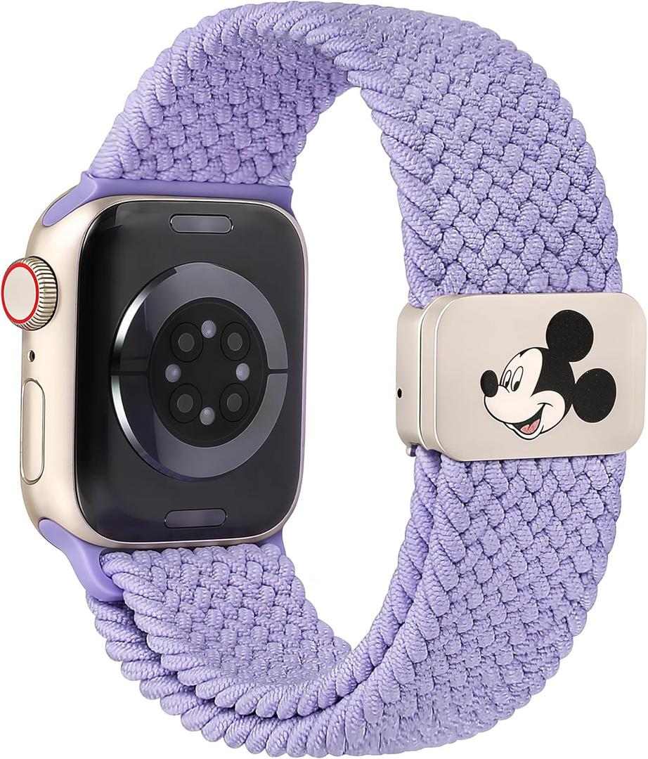 Braided Cartoon Magnetic Clasp Band Compatible with Apple Watch Bands 40/38/41/42/44/45/46/49mm Women Men, Stretchy Elastic Nylon Woven Strap for iWatch Series 11 10 9 8 7 6 5 4 SE/Ultra 3 2 1