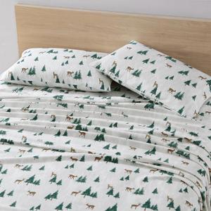 Eddie Bauer - Flannel Sheets Queen Size, Anti-Pilling & Wrinkle Resistant Cotton, Touchably Soft for All-Season Comfort - Bed Sheets with Matching Pillowcases & Fitted Sheet (Deer Hollow Green)