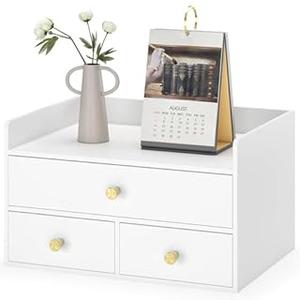 Bamboo Desk Organizer with Drawers Wooden Desktop Storage Drawers for Bills Office Supplies Kitchen Utensils Organizing Tool for Home Classroom Organization No Assembly  (hite, 3 Drawers)