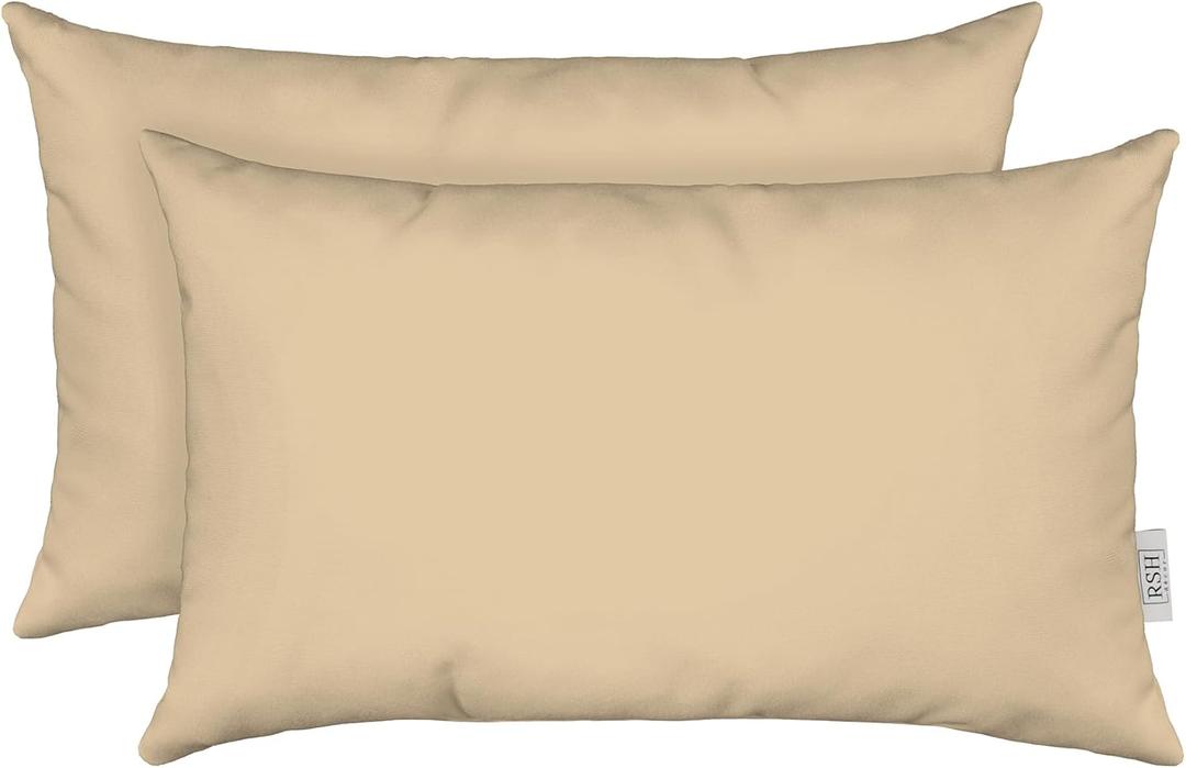 RSH Dcor - Jumbo Lumbar Pillow Covers  Set of 2 | 26" x 16" | Outdoor Use  Patio, Lounge, Adirondack, Deck | Water & Fade-Resistant | Includes Down-Alternative Inserts | Tan