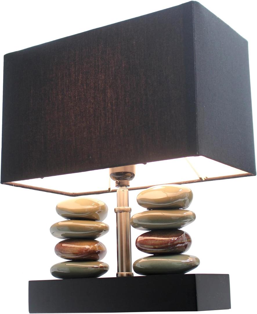 Elegant Designs LT1036-BLK Rectangular Dual Stacked Stone Ceramic Table Lamp, Black