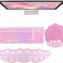 Gel Cloud Wrist Rest Keyboard Clear Pink Mouse Pad with Wrist Rest Set 3PCS Ergonomic Cool Keyboard Wrist Pad Cute Acrylic Coaster Non-Slip Base Cute Transparent Mouse Wrist Pad Support for Computer