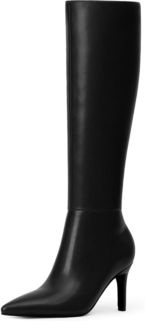 Modatope Knee High Boots Women Pointed Toe Tall Boots Stiletto High Heel Long Boots Side Zipper Dress Fashion Boots Shoes (6, Black Pu)