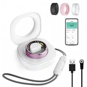 Smart Ring for Women Men, Health Fitness Tracker, IP68 Waterproof Rings, Sleep Ring with Charging Case and Ring Protector, Remote Photography, Family Care, No App Fees (Lavender Pink, 7#)