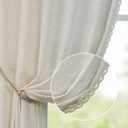 jinchan Linen Light Filtering Curtains 50W x 63L Inch Ecru for Living Room Farmhouse Boho Laced Curtains Back Tab Rod Pocket Drapes 2-Panel Set