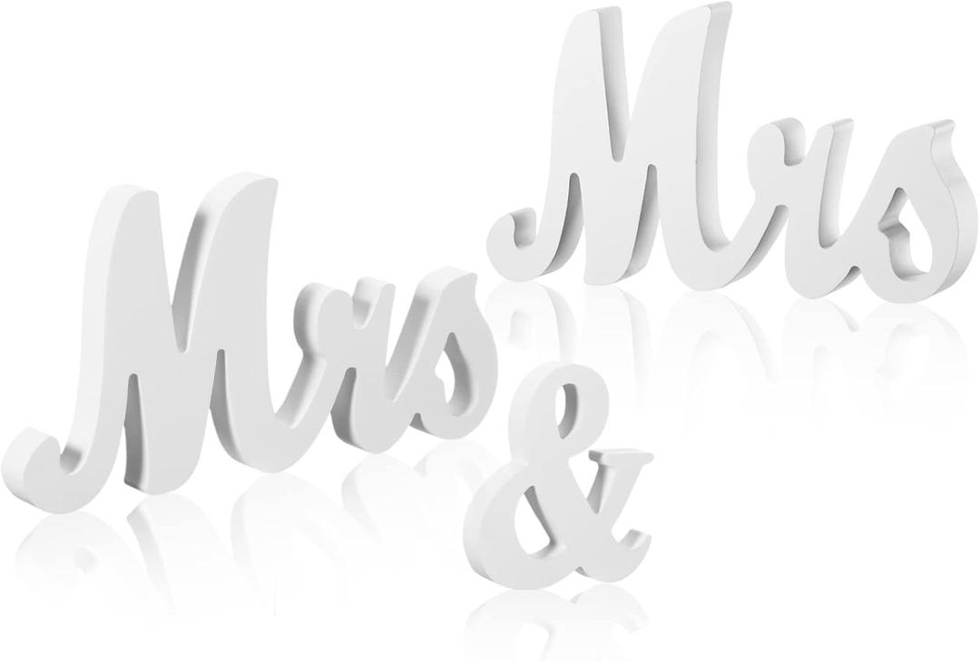 Berlune Mrs and Mrs Sign for Wedding Table, Large Lesbian Wedding Sign for LGBT Head Table Wood Letter, Lesbian Engagement Anniversary Party Decors(White)