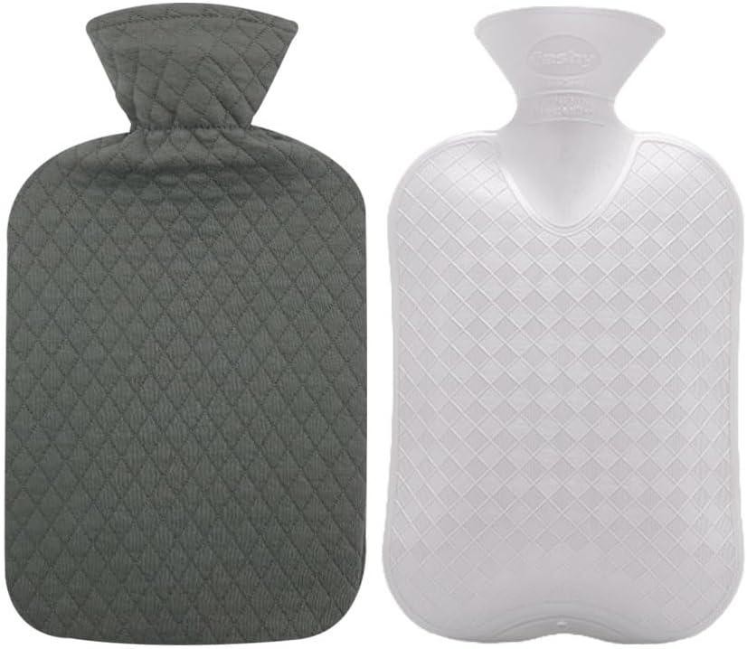 Fashy Hot Water Bottle with Gray Quilted Cotton Cover (67oz / 2L)  Made in Germany