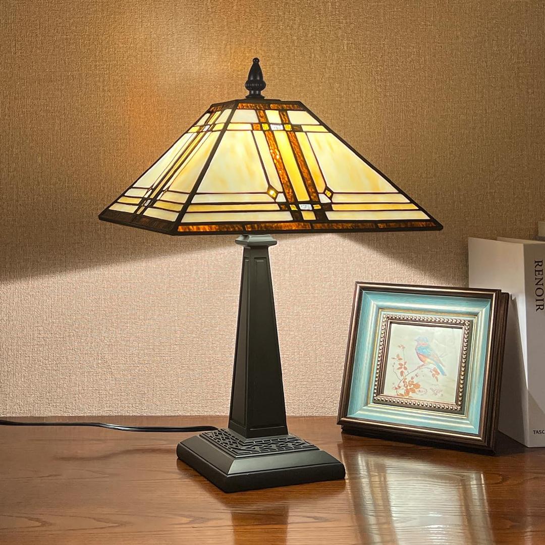 Capulina Tiffany Lamp Stained Glass Table Lamp 12x12x19 Inches Cream Color Tiffany Style Desk Reading Lamp Decor for Home Office Bedroom Living Room