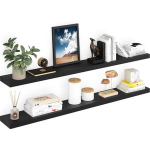 Ballucci Floating Shelves for Wall, 60" Wood Wall Shelf Set of 2, with Invisible Brackets for Bathroom, Living Room, Bedroom, Kitchen, Nursery, 8" Deep, Black