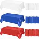 12 Pack 4th of July Plastic Tablecloths, Disposable Red White and Blue Patriotic Table Covers, Waterproof Rectangle 54 x 108 Inch for Independence Day, Memorial Day Veterans Day Party