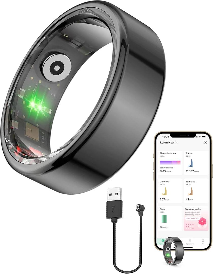 Vital Health Smart Ring for Women Black Vital Health Ring Smart Rings for Men with Fitness Tracking, Sleep Monitor, Activity Tracking, App (Size 8)