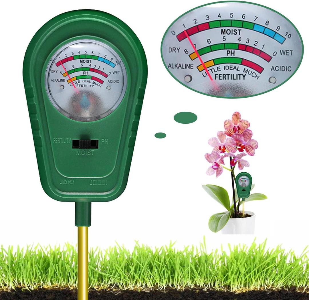 3-in-1 Soil Test Kit, Soil Moisture Meter/Soil ph Meter/Fertility Soil Tester, Soil Hygrometer for Garden, Farm, Plant, Outdoor, Indoor, Lawn Care Moisture Meter for Hous Plants (No Battery Needed) (Bean Green NEW)