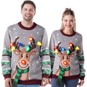 JOYIN Ugly Christmas Sweater Women Men Couples, LED Light Up Ugly Christmas Sweater Kids 2025 Reindeer(Gray
