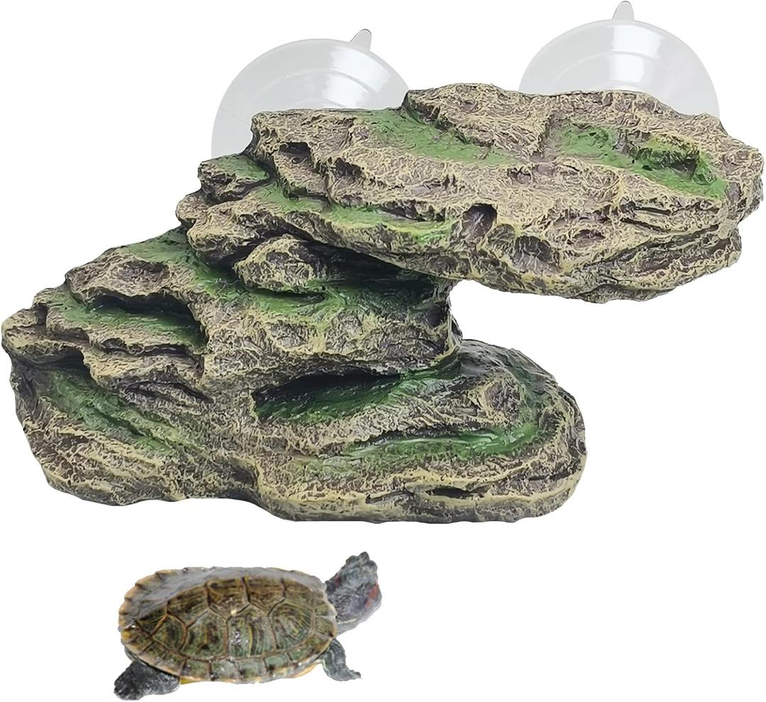kathson Turtle Basking Platform Floating Turtle Dock Baby Tortoise Climbing Ramp Shale Reptiles Dock Resting Terrace Stone Aquarium Ornament for Frogs Newts (Green Size:8.2Lx3.3Wx3.1H)